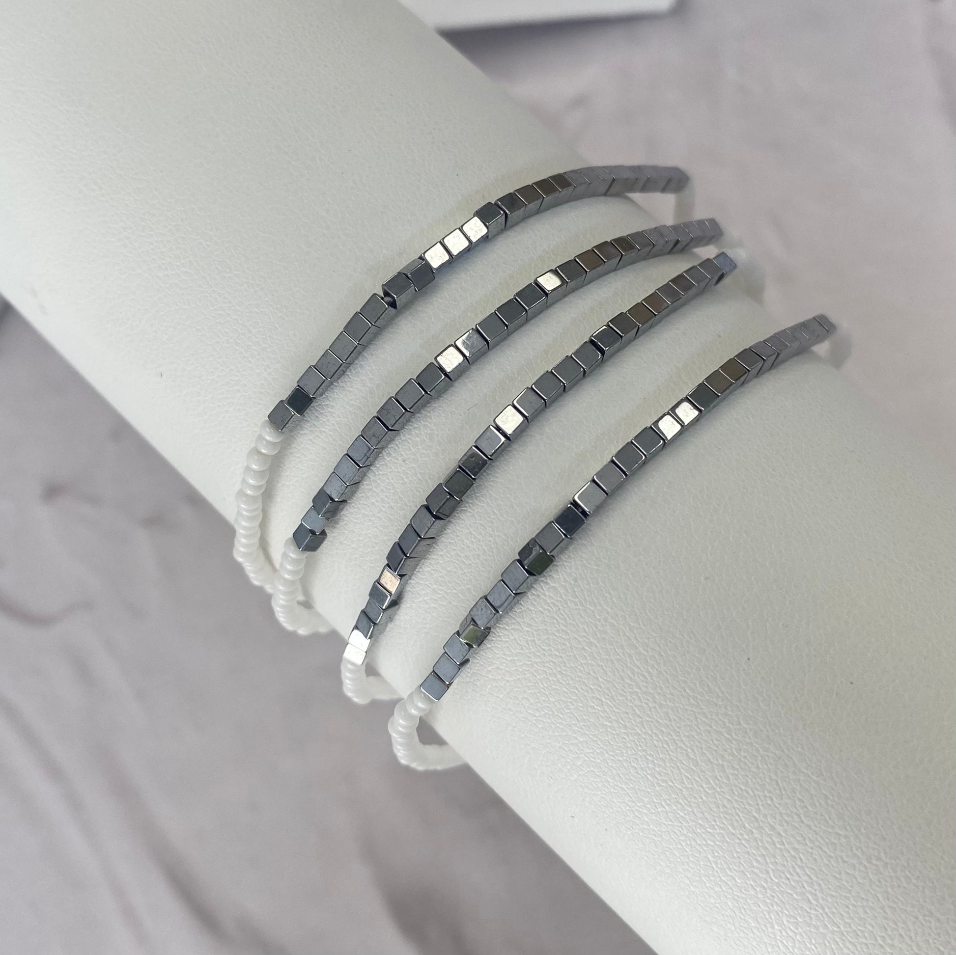 Aurora Crafted Style-Disco Bracelet in Silver and White-BRACELETS-Aurora Crafted Jewellery-