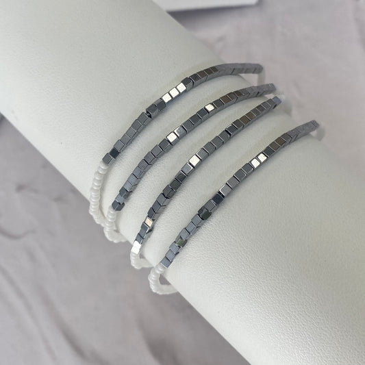 Aurora Crafted Style-Disco Bracelet in Silver and White-BRACELETS-Aurora Crafted Jewellery-