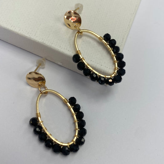 Aurora Crafted Style-Oval Drops in Black (Gold)-Earrings-Aurora Crafted Jewellery-