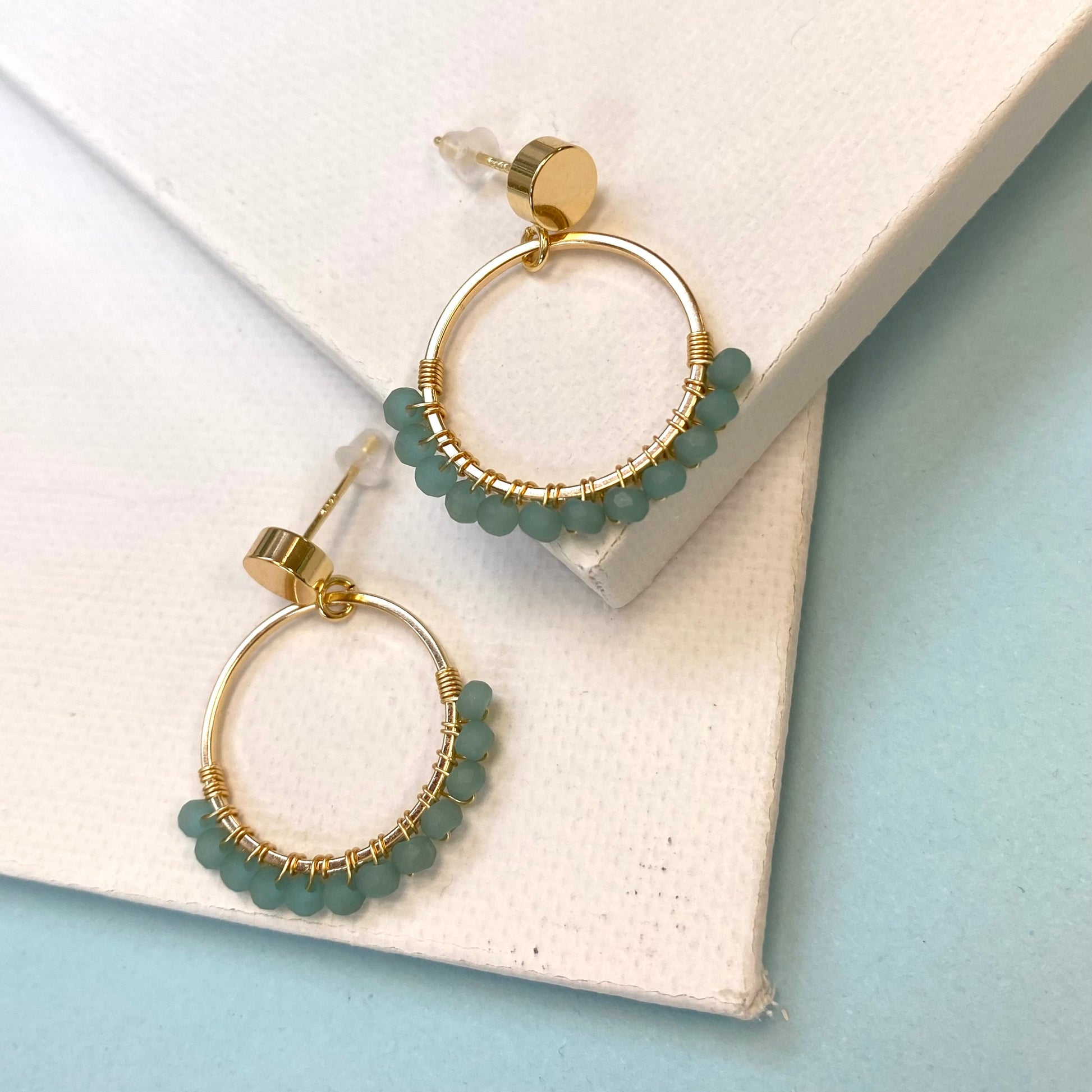 Aurora Crafted Style-Semicircles in Duck Egg (Gold)-Earrings-Aurora Crafted Jewellery-