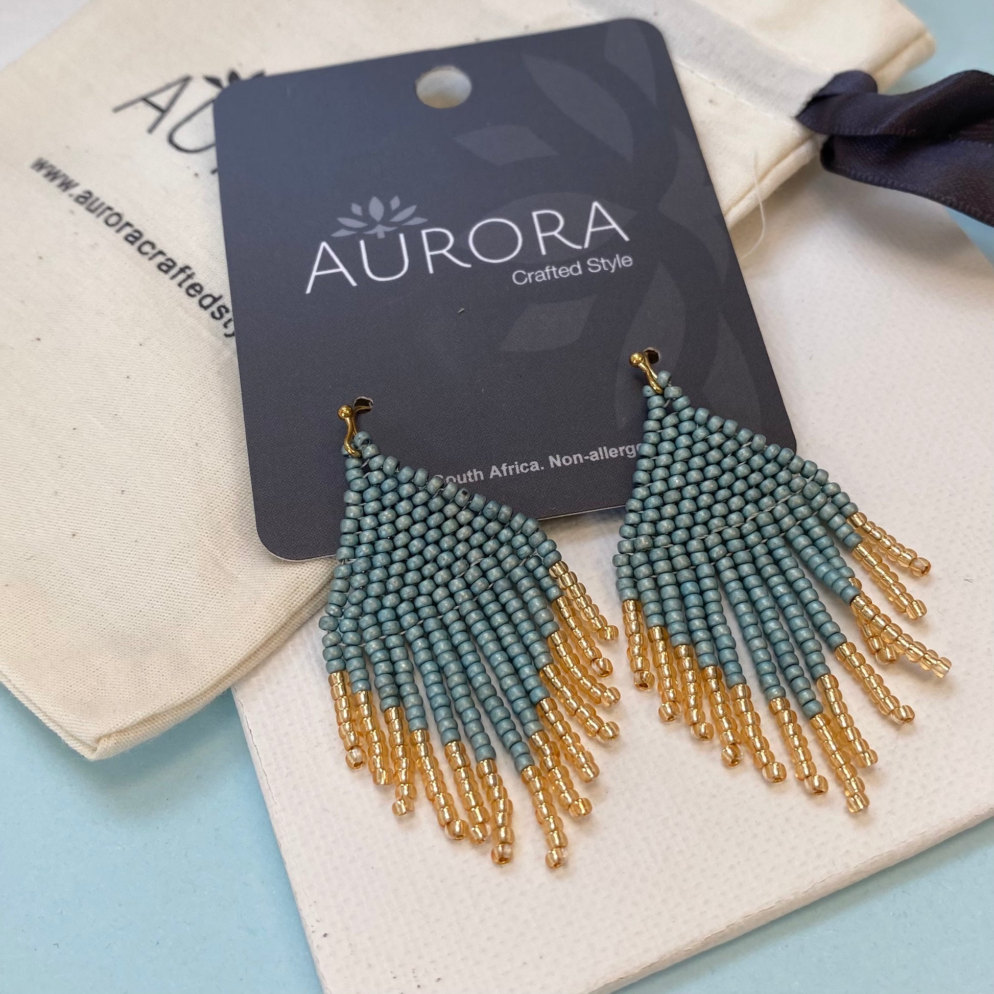 Aurora Crafted Style-Mini Tassels Matte Sea Green (Gold)-Earrings-Aurora Crafted Jewellery-