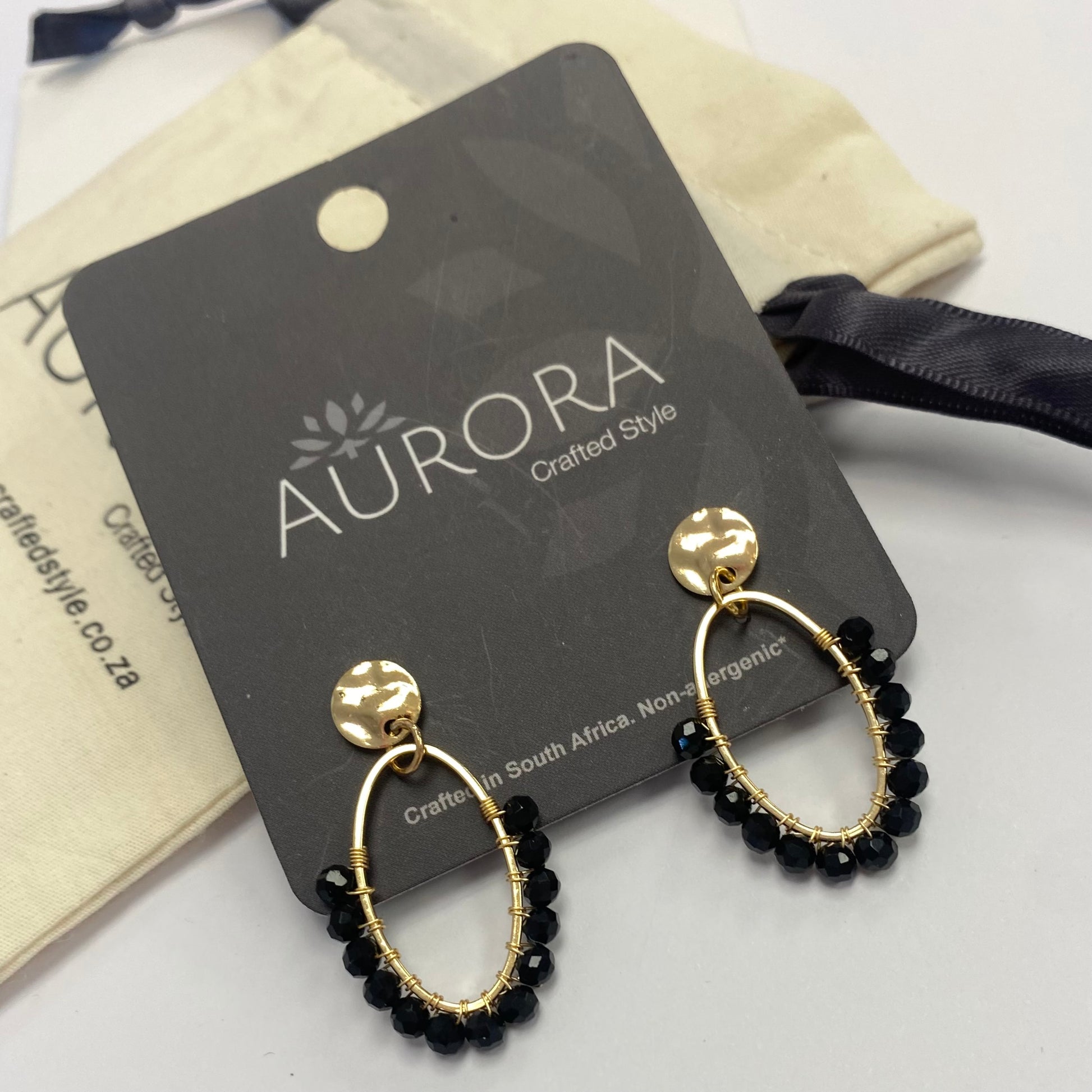 Aurora Crafted Style-Oval Drops in Black (Gold)-Earrings-Aurora Crafted Jewellery-