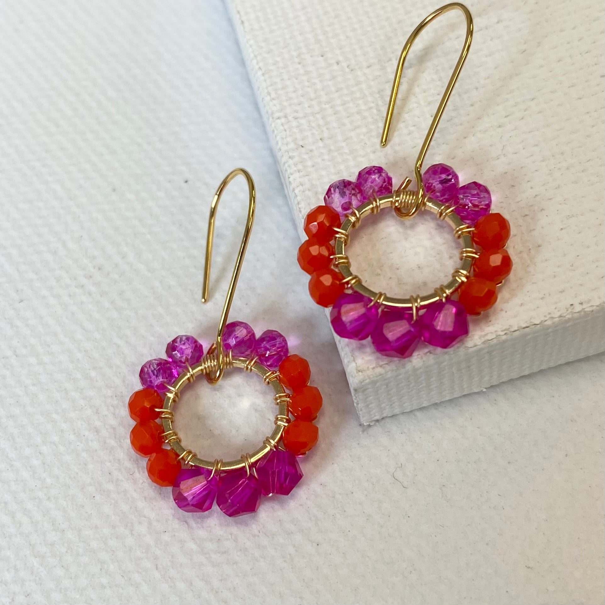 Aurora Crafted Style-Pretty Pop in Hot Pink & Tangerine (Gold)-Earrings-Aurora Crafted Jewellery-