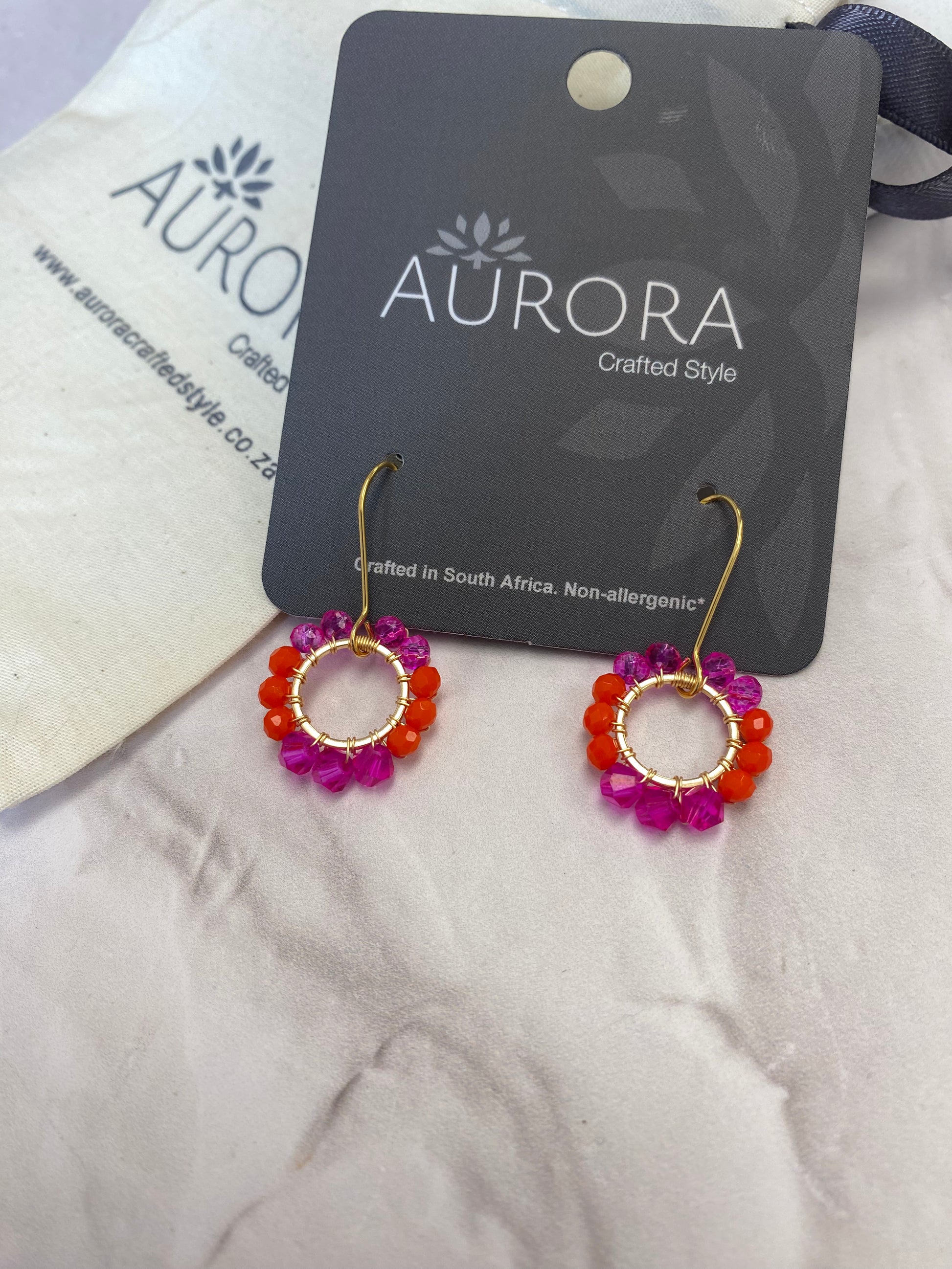 Aurora Crafted Style-Pretty Pop in Hot Pink & Tangerine (Gold)-Earrings-Aurora Crafted Jewellery-
