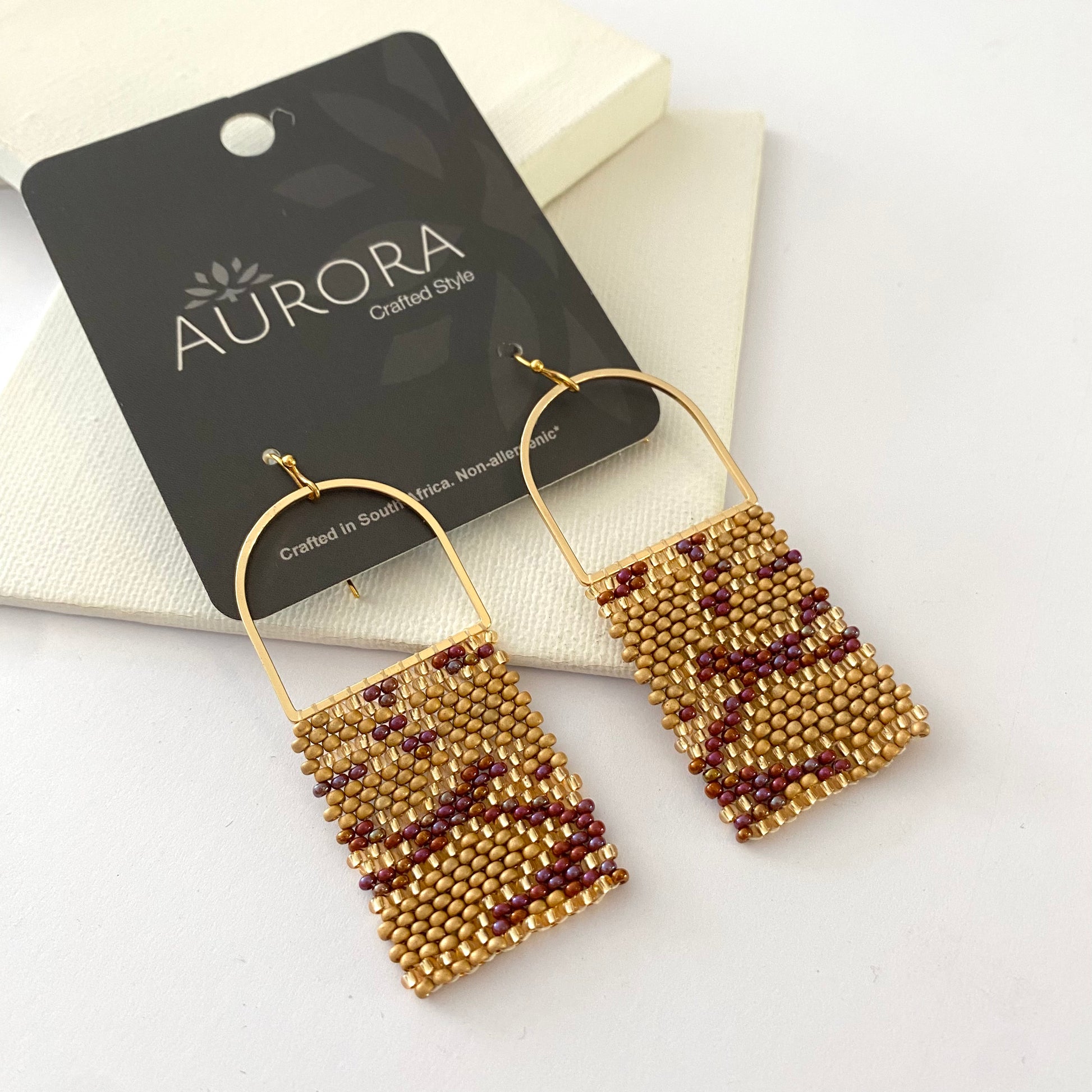 Aurora Crafted Style-Biscuit & Bordeaux Python Horseshoe (Gold)-Earrings-Aurora Crafted Jewellery-