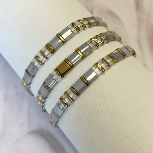 Aurora Crafted Style-Tila Bracelet Soft Silver & Gold-BRACELETS-Aurora Crafted Jewellery-