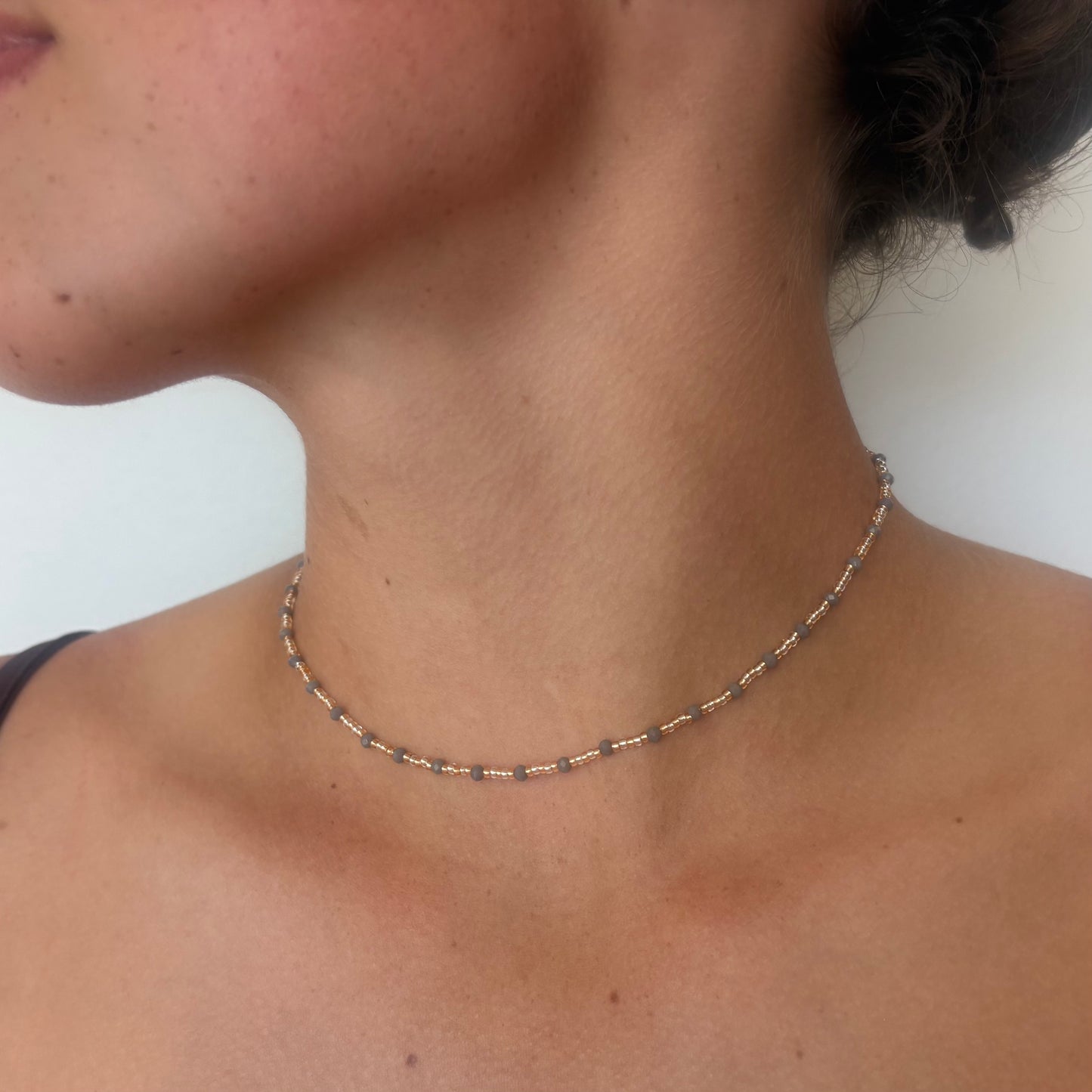 Aurora Crafted Style-Beaded Stack Necklace in Goes with Everything Grey (Gold)-NECKLACES-Aurora Crafted Jewellery-