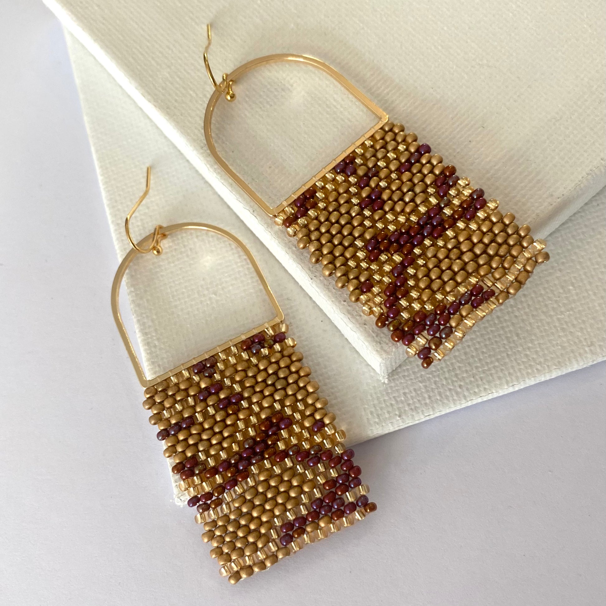 Aurora Crafted Style-Biscuit & Bordeaux Python Horseshoe (Gold)-Earrings-Aurora Crafted Jewellery-