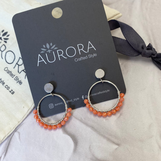 Aurora Crafted Style-Semicircles in Coral (Silver)-Earrings-Aurora Crafted Jewellery-