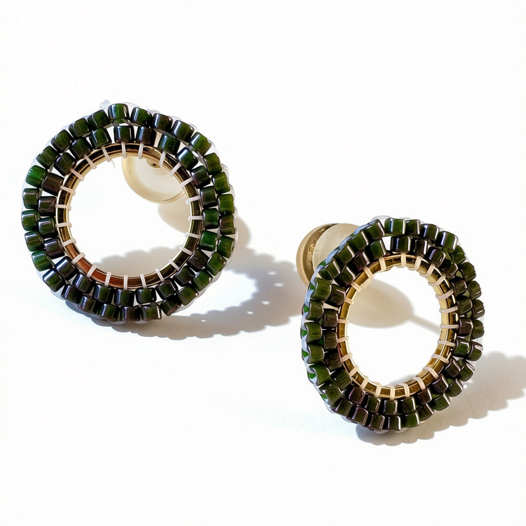 Aurora Crafted Style-Halo Stud in Khaki Fever (Gold)-Earrings-Aurora Crafted Style-