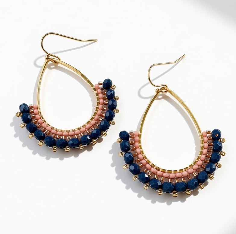 Aurora Crafted Style-Half Frida in Denim Rose (Gold)-Earrings-Aurora Crafted Jewellery-