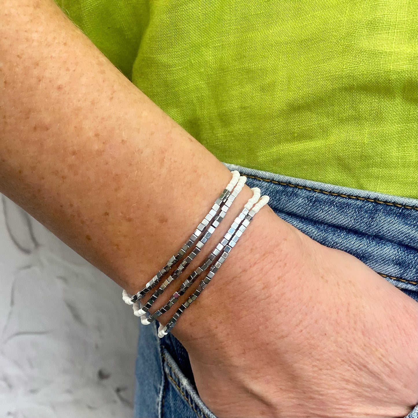 Aurora Crafted Style-Disco Bracelet in Silver and White-BRACELETS-Aurora Crafted Jewellery-