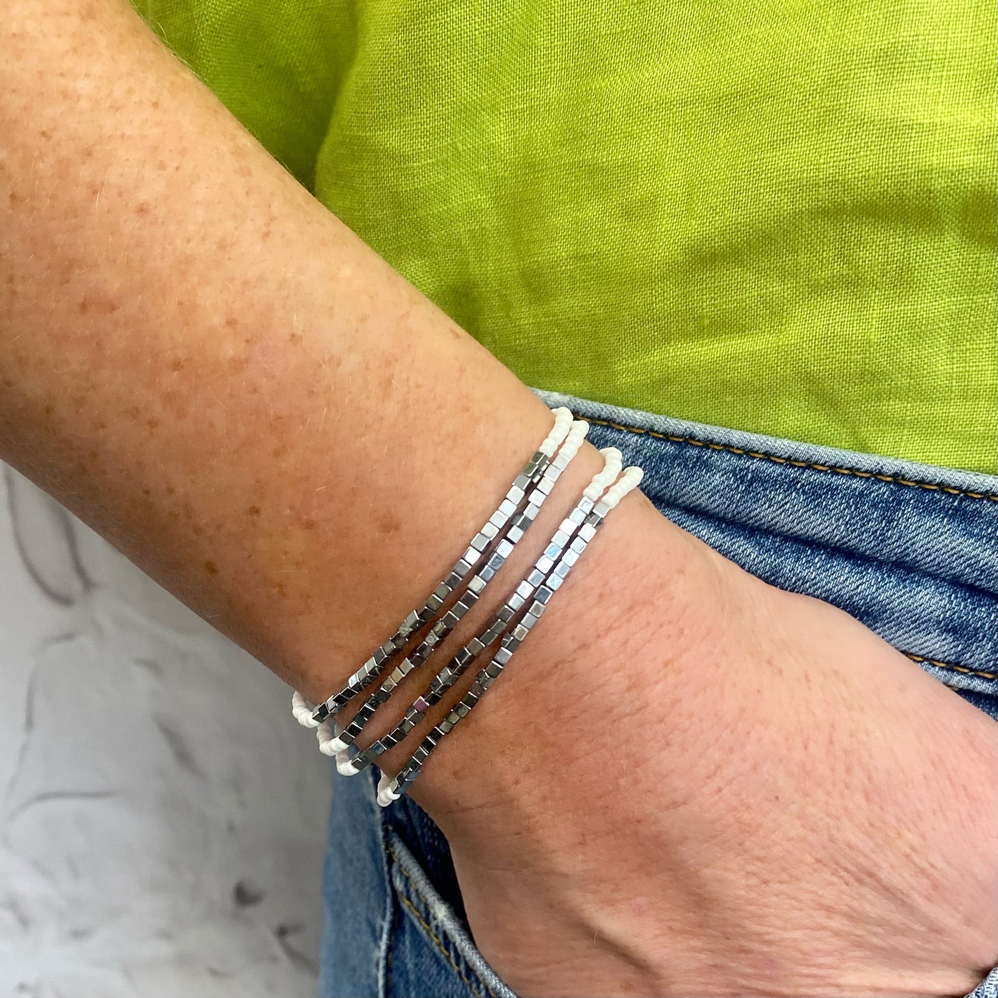 Aurora Crafted Style-Disco Bracelet in Silver and White-BRACELETS-Aurora Crafted Jewellery-