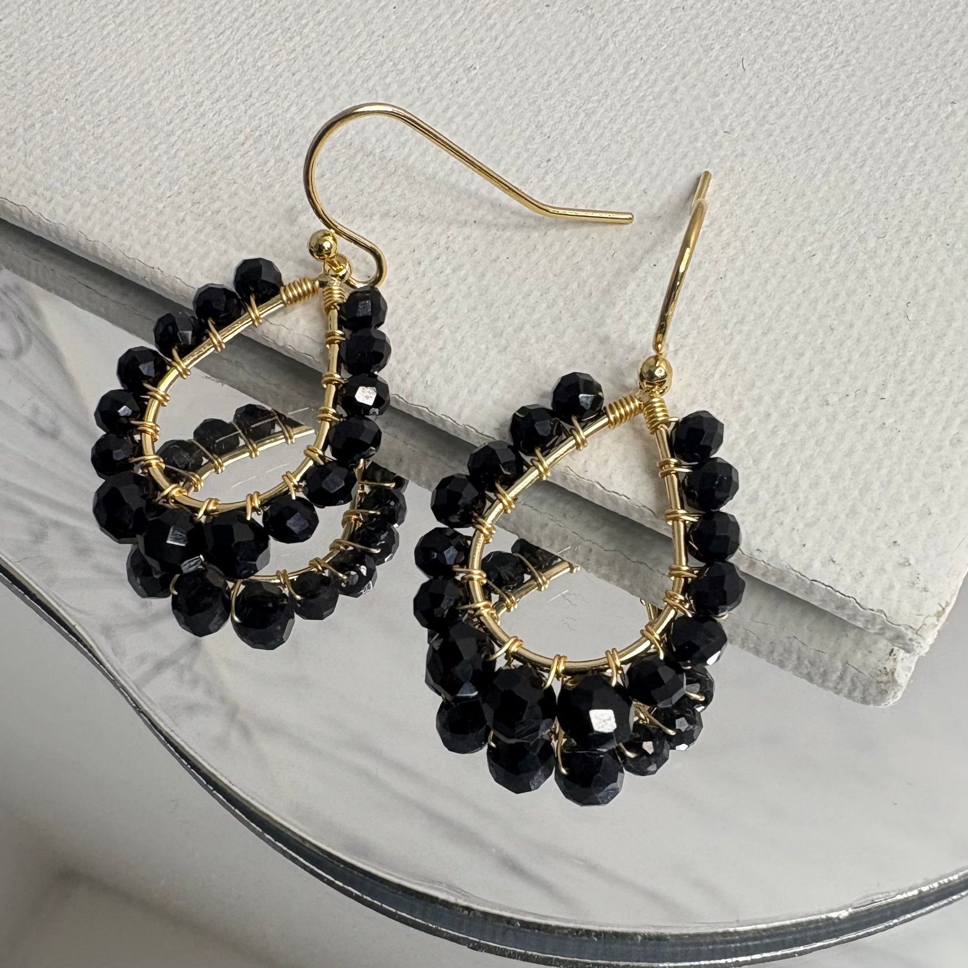Aurora Crafted Style-Petite Teardrop in Black (gold)-Earrings-Aurora Crafted Jewellery-