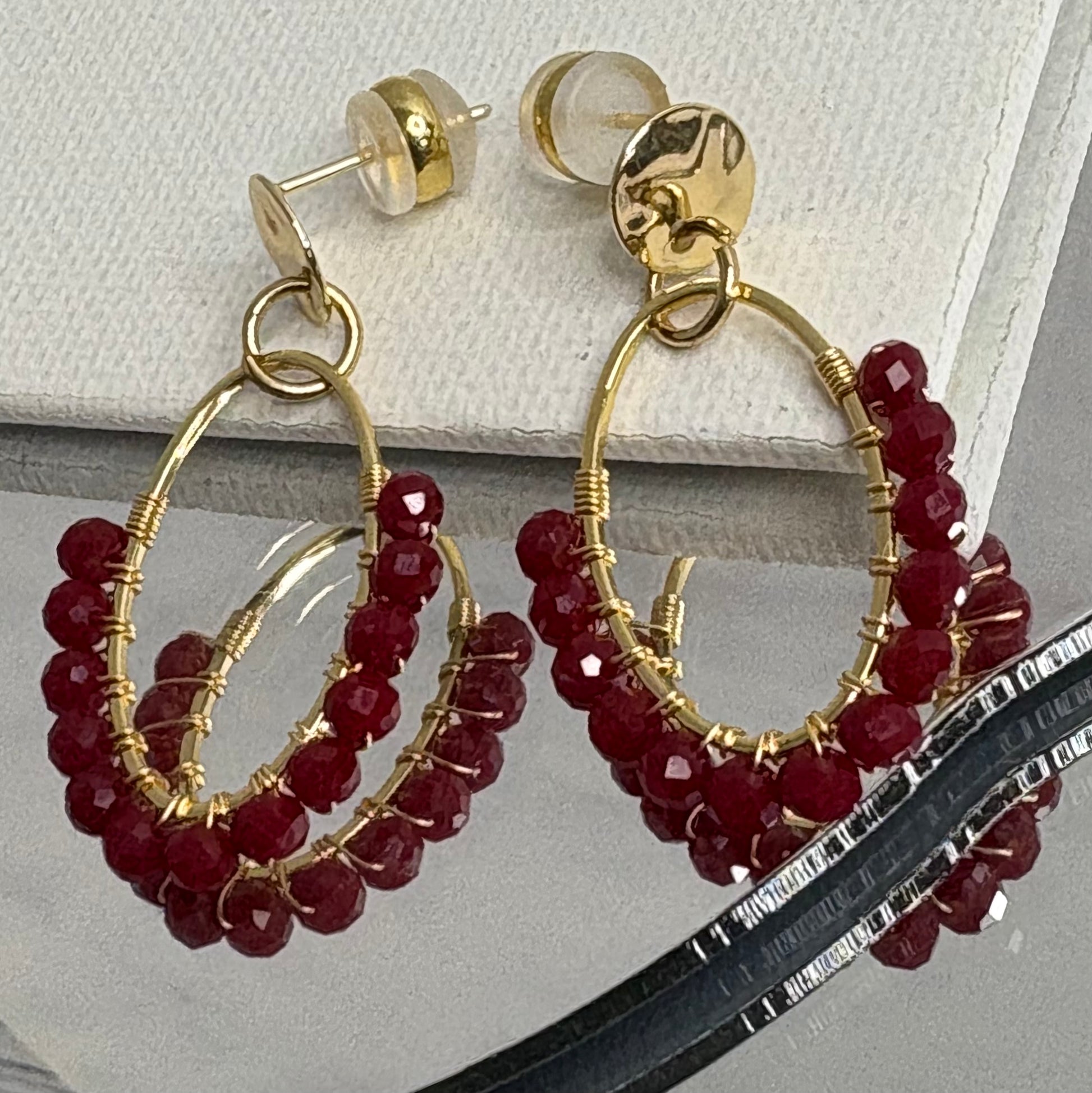Aurora Crafted Style-Oval Drops in Bordeaux Red (Gold)-Earrings-Aurora Crafted Jewellery-