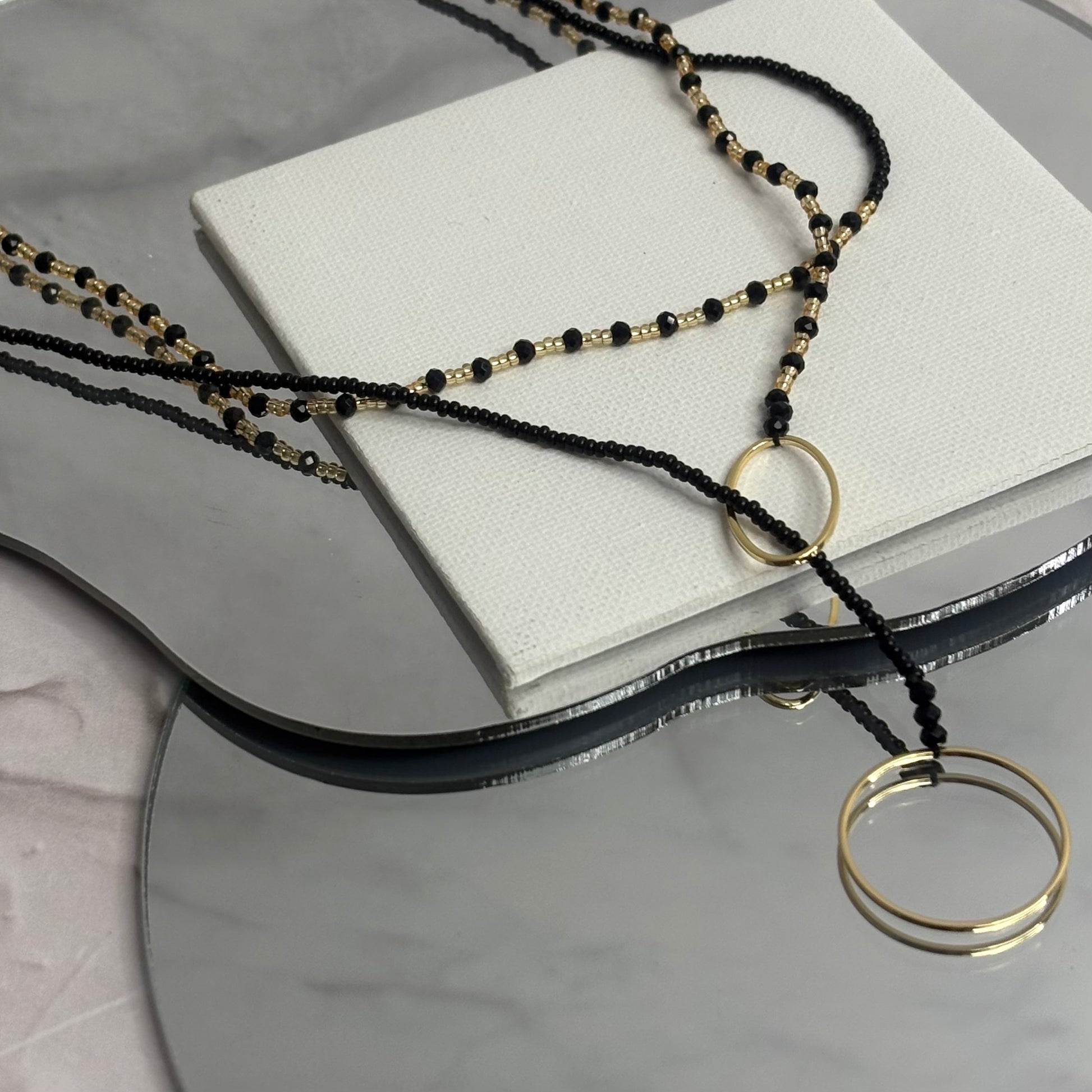 Aurora Crafted Style-Fob Necklace Black (Gold)-NECKLACES-Aurora Crafted Style-