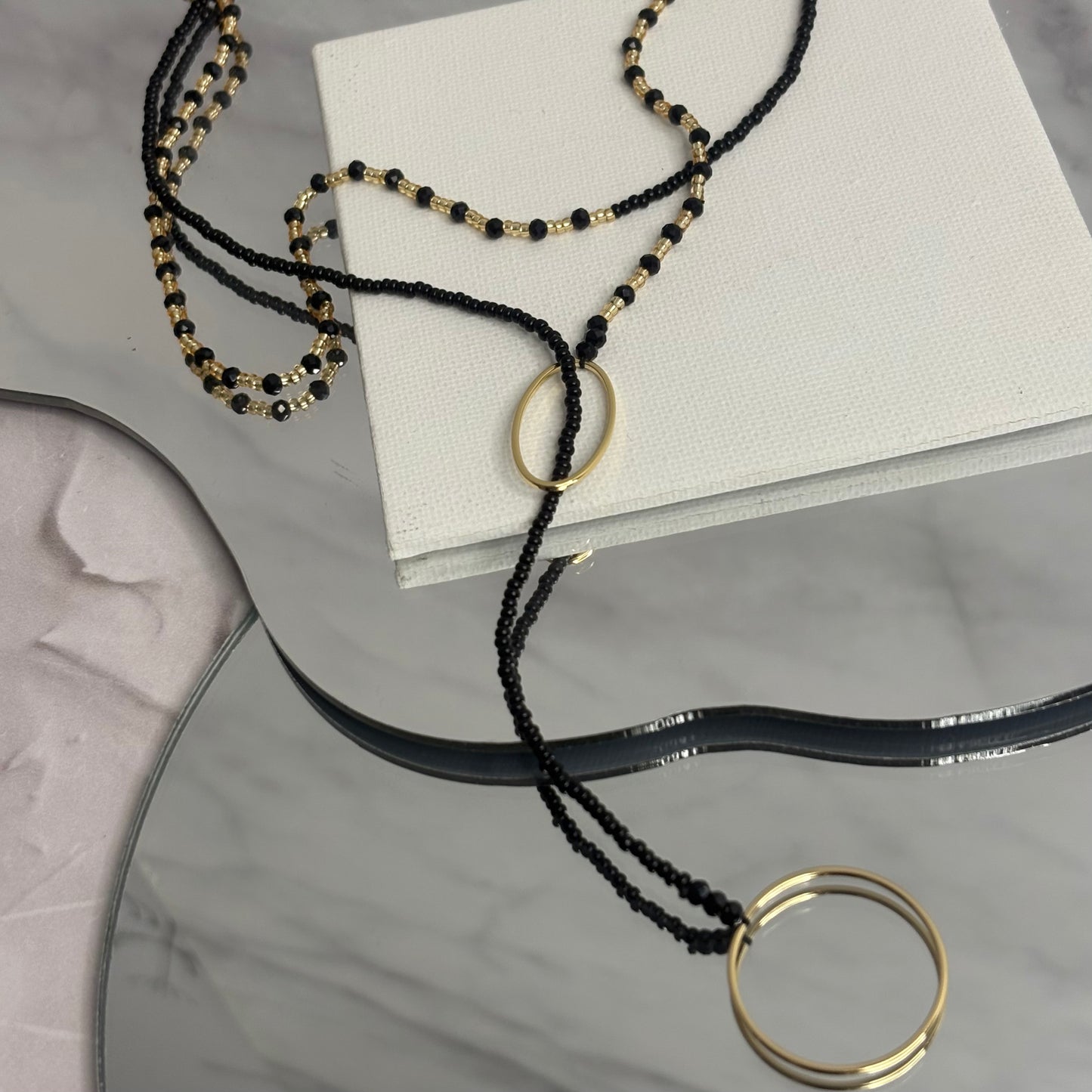 Aurora Crafted Style-Fob Necklace Black (Gold)-NECKLACES-Aurora Crafted Style-