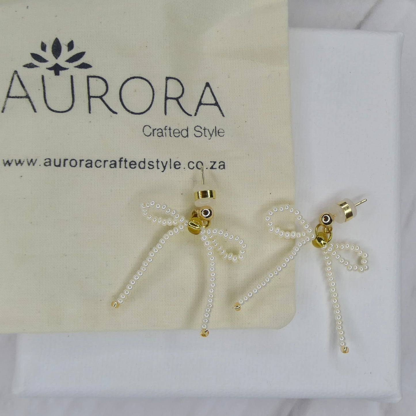 Aurora Crafted Style-The Mini Noya Bow in Pearl (Gold)-Earrings-Aurora Crafted Jewellery-