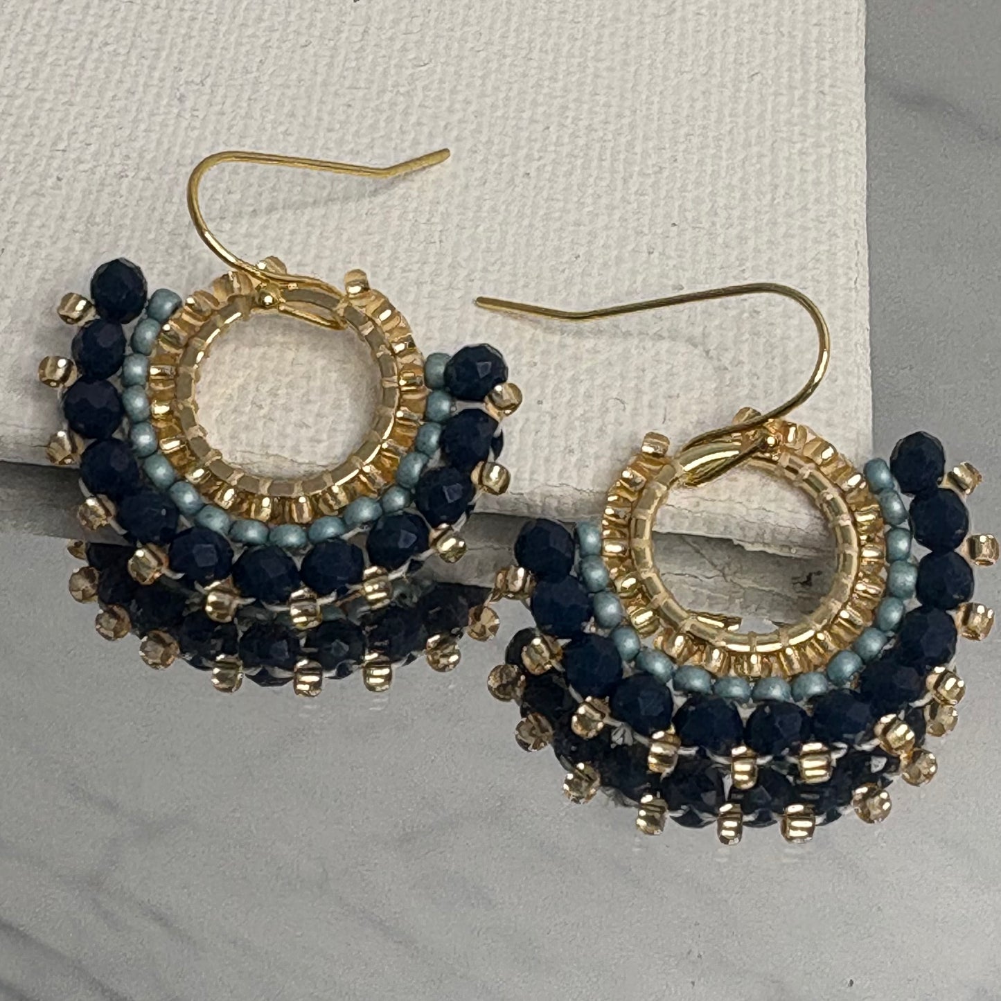 Aurora Crafted Style-Mini Mosaic in Deep Navy (Gold)-Earrings-Aurora Crafted Jewellery-