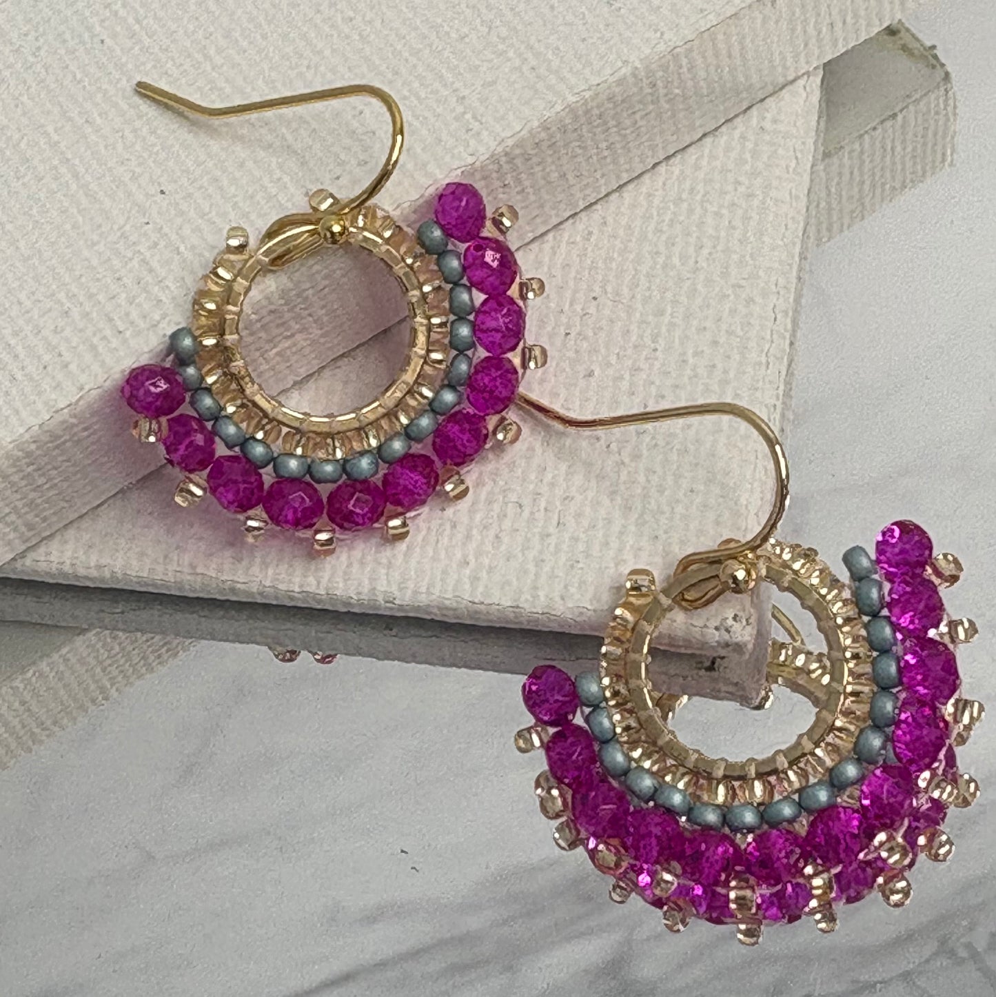 Aurora Crafted Style-Mini Mosaic in Hot Pink (Gold)-Earrings-Aurora Crafted Jewellery-