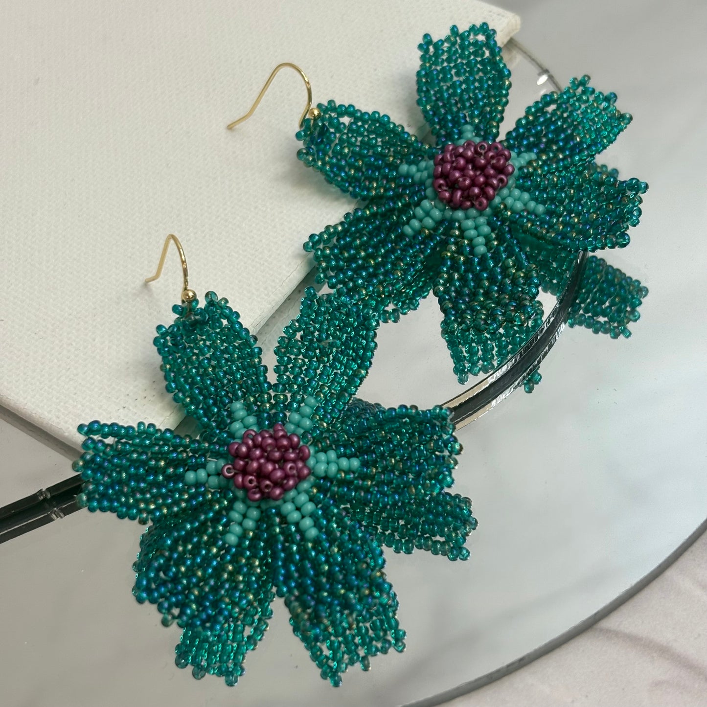 Aurora Crafted Style-Big Basic Bloom in Mermaid & Fuchsia (Gold)-Earrings-Aurora Crafted Jewellery-