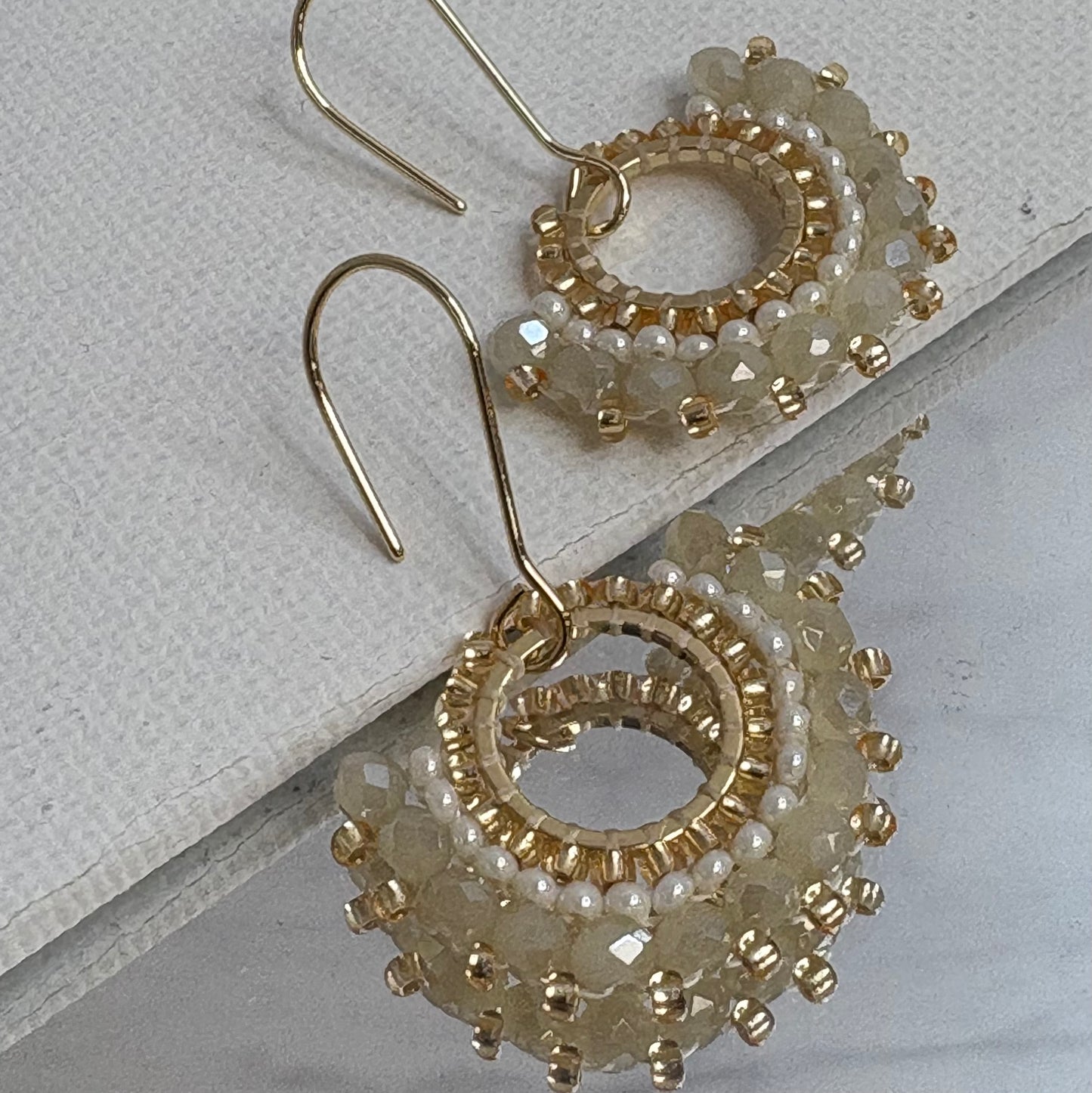 Aurora Crafted Style-Dropped Mosaic Fan in Vanilla (Gold)-Earrings-Aurora Crafted Jewellery-