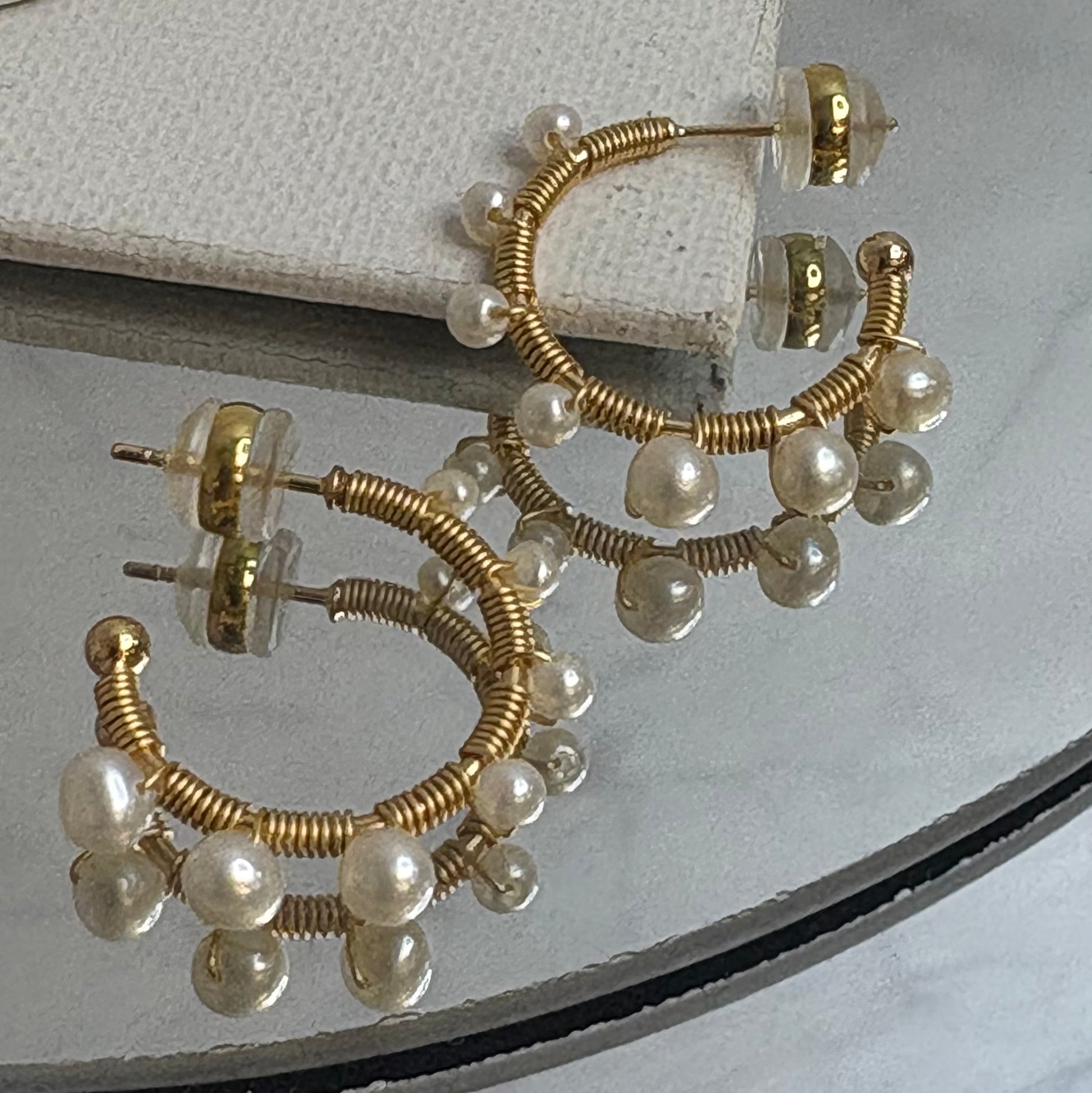 Aurora Crafted Style-Bubble Hoops Pearl (Gold)-Aurora Crafted Style-