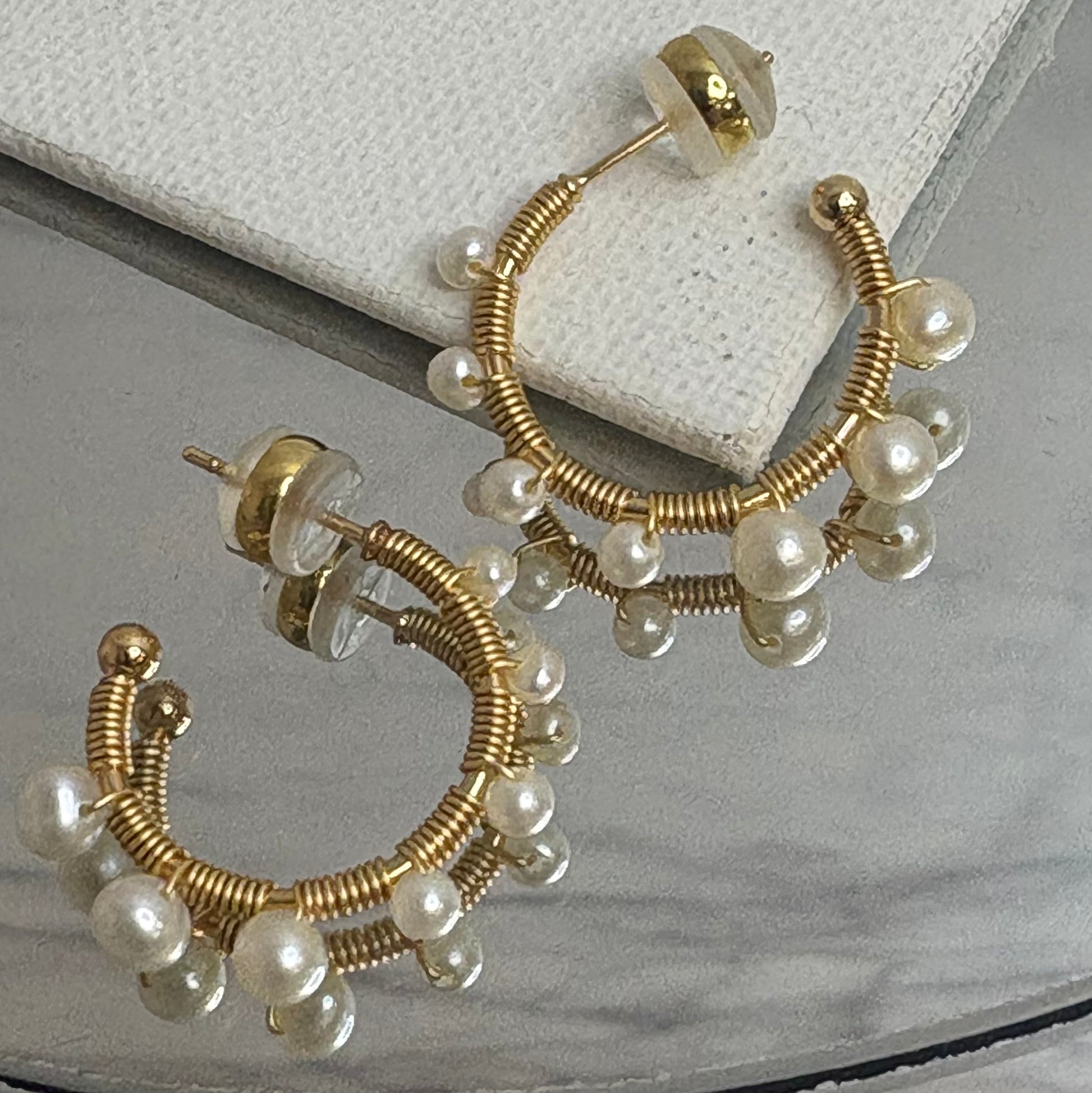 Aurora Crafted Style-Bubble Hoops Pearl (Gold)-Aurora Crafted Style-