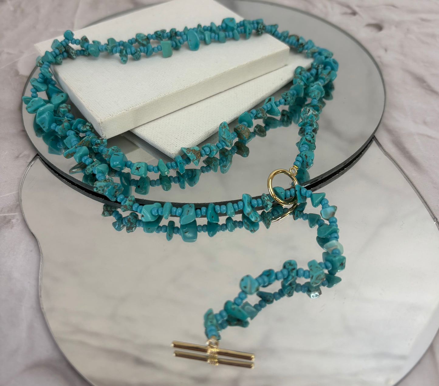Aurora Crafted Style-Stone Fob in Turquoise (Gold)-NECKLACES-Aurora Crafted Style-