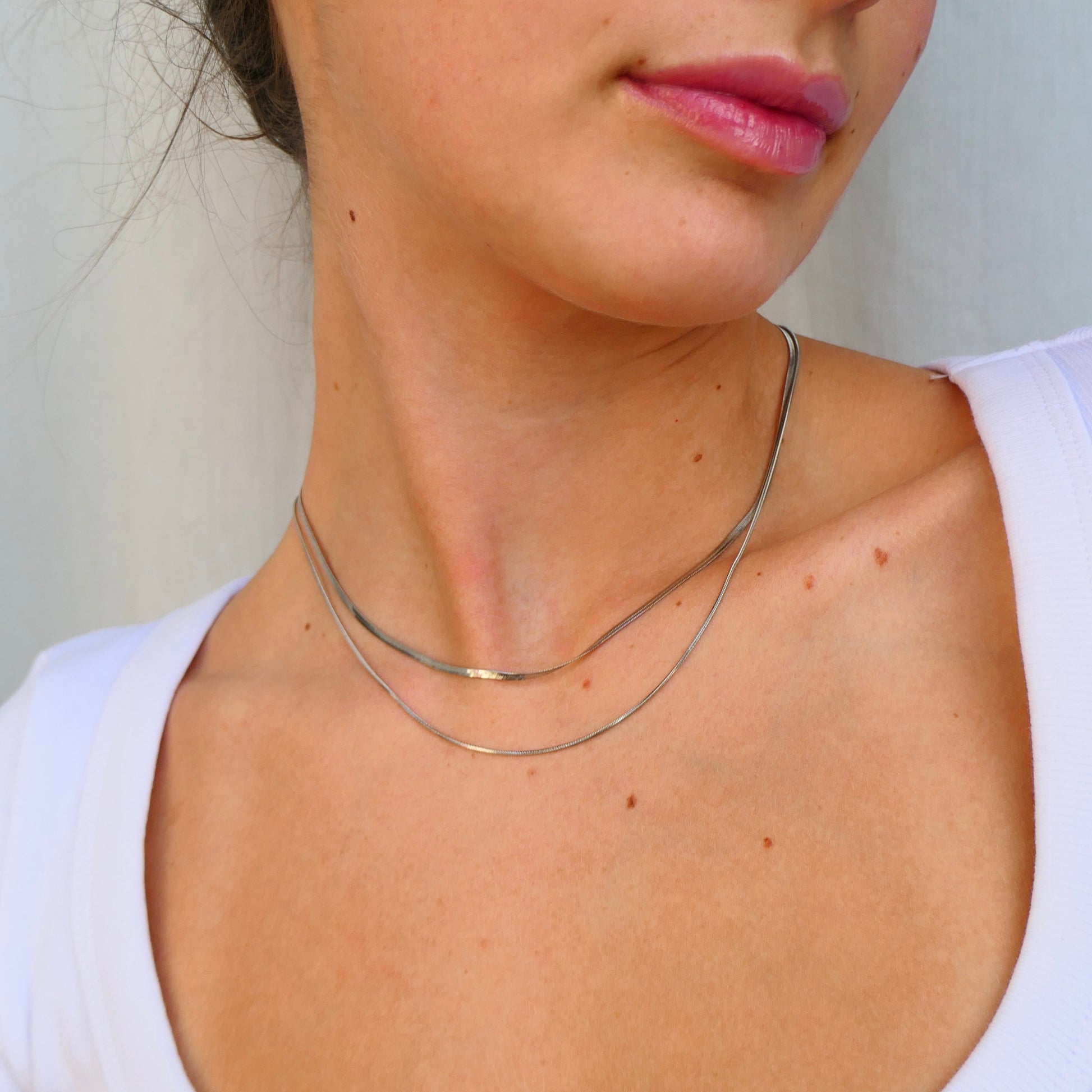Aurora Crafted Style-Waterproof Double Snake Necklace (Silver)-NECKLACES-Aurora Crafted Style-
