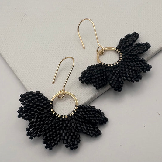 Aurora Crafted Style-Floral Wreath in Onyx (Gold)-Earrings-Aurora Crafted Jewellery-