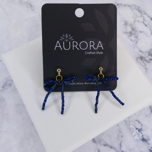 Aurora Crafted Style-The Mini Noya Bow in Mermaid Blue (Gold)-Earrings-Aurora Crafted Jewellery-