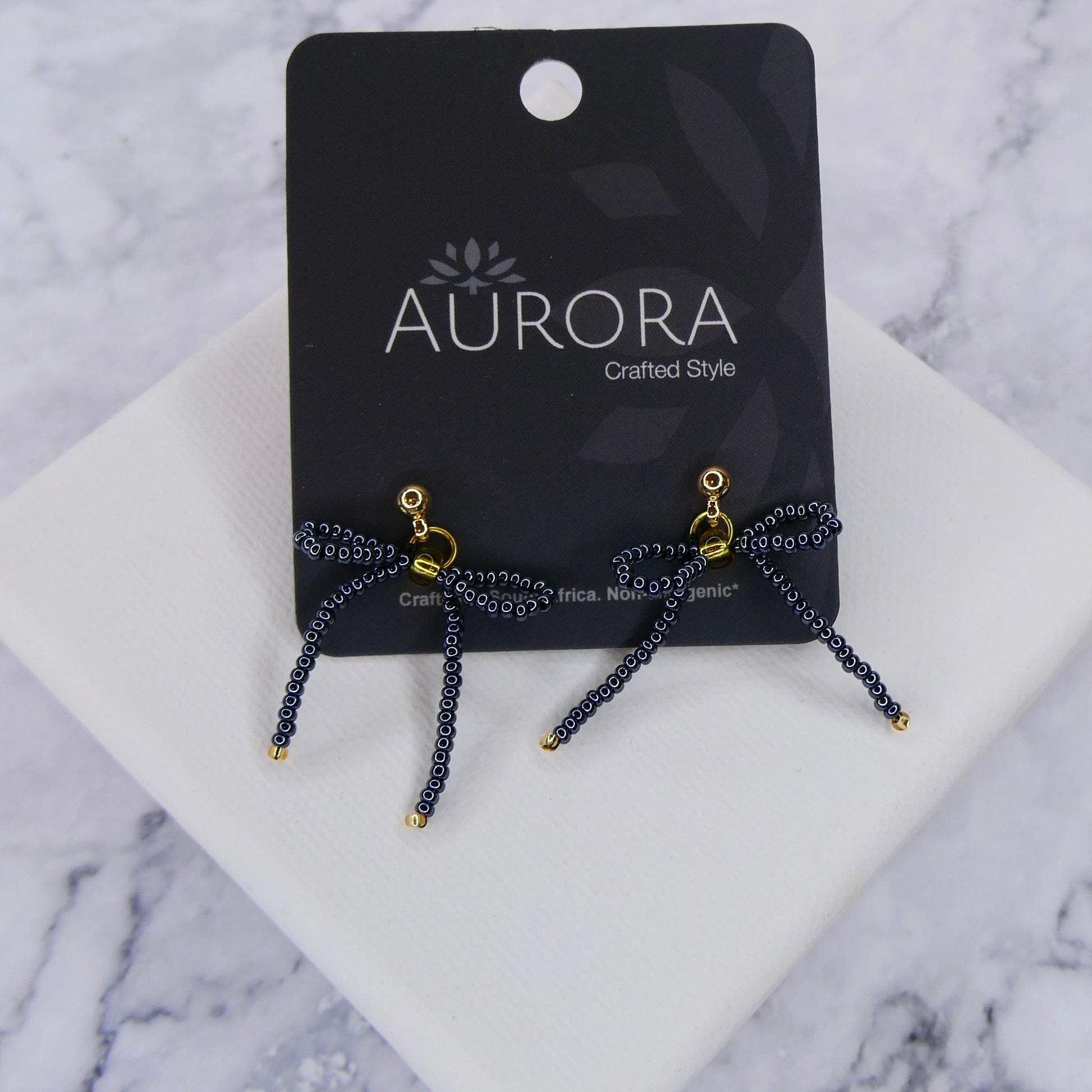 Aurora Crafted Style-The Mini Noya Bow in Granite (Gold)-Earrings-Aurora Crafted Jewellery-