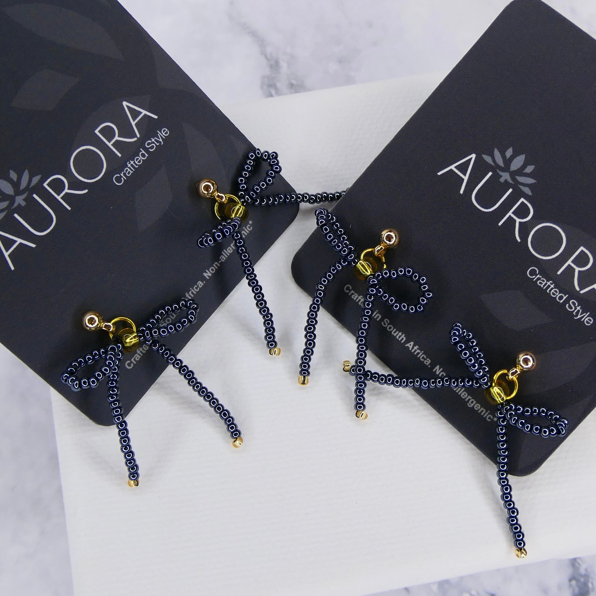 Aurora Crafted Style-The Mini Noya Bow in Granite (Gold)-Earrings-Aurora Crafted Jewellery-