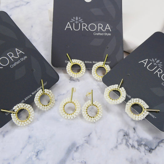 Aurora Crafted Style-Dropped Halo Stud in Pearl (Gold)-Aurora Crafted Style-