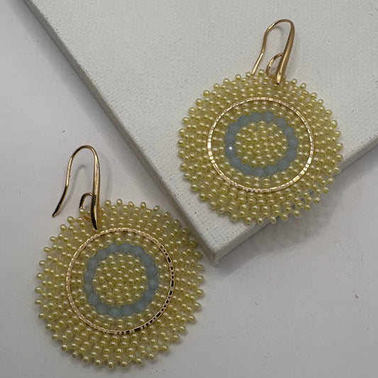 Aurora Crafted Style-Full Moon in Lemon Yellow & Soft Blue (Gold)-Earrings-Aurora Crafted Jewellery-