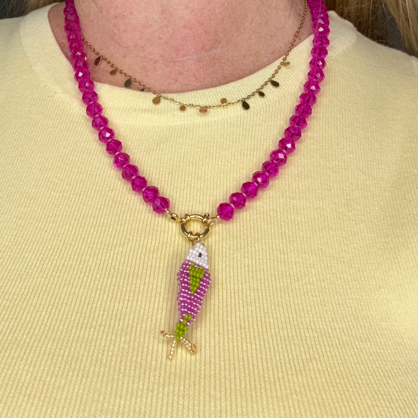 Aurora Crafted Style-Lola Bubbles Necklace in Parrot Fish Pink (Gold)-NECKLACES-Aurora Crafted Style-