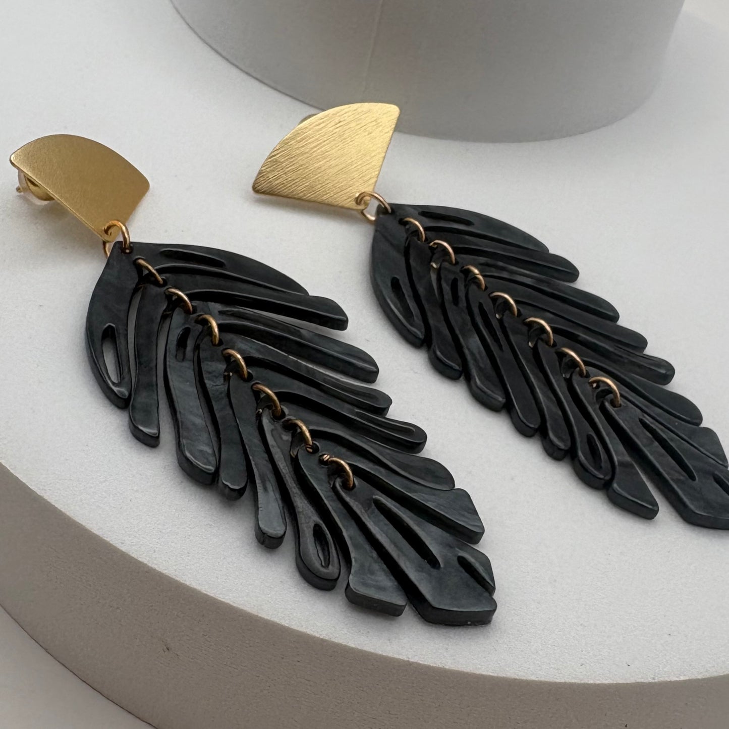 Aurora Crafted Style-Delicious Panther Black Fronds (Gold)-Earrings-Aurora Crafted Jewellery-