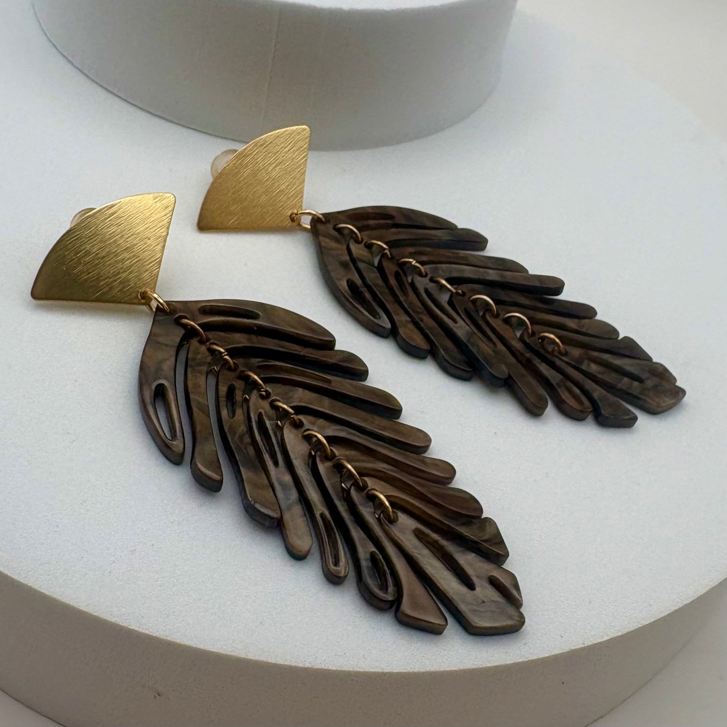 Aurora Crafted Style-Delicious Palm Grove Brown Fronds (Gold)-Earrings-Aurora Crafted Jewellery-