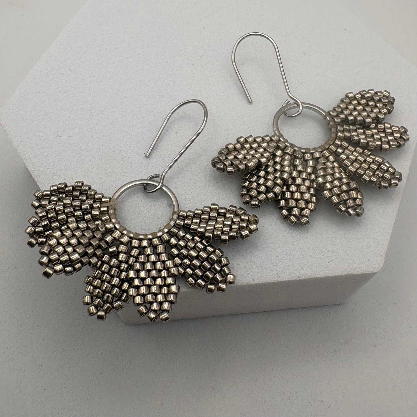Aurora Crafted Style-Floral Wreath in Pewter (Silver)-Earrings-Aurora Crafted Jewellery-