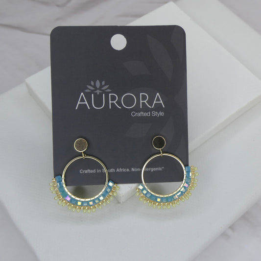 Aurora Crafted Style-Small Mosaic Stud Lemon & Turquoise (Gold)-Earrings-Aurora Crafted Jewellery-