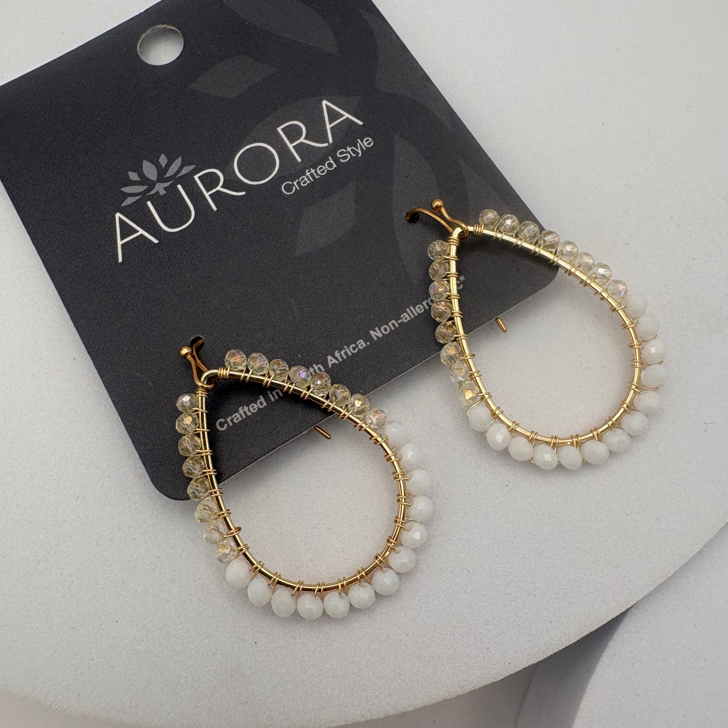 Aurora Crafted Style-Angel White Mini Teardrop (Gold)-Earrings-Aurora Crafted Jewellery-