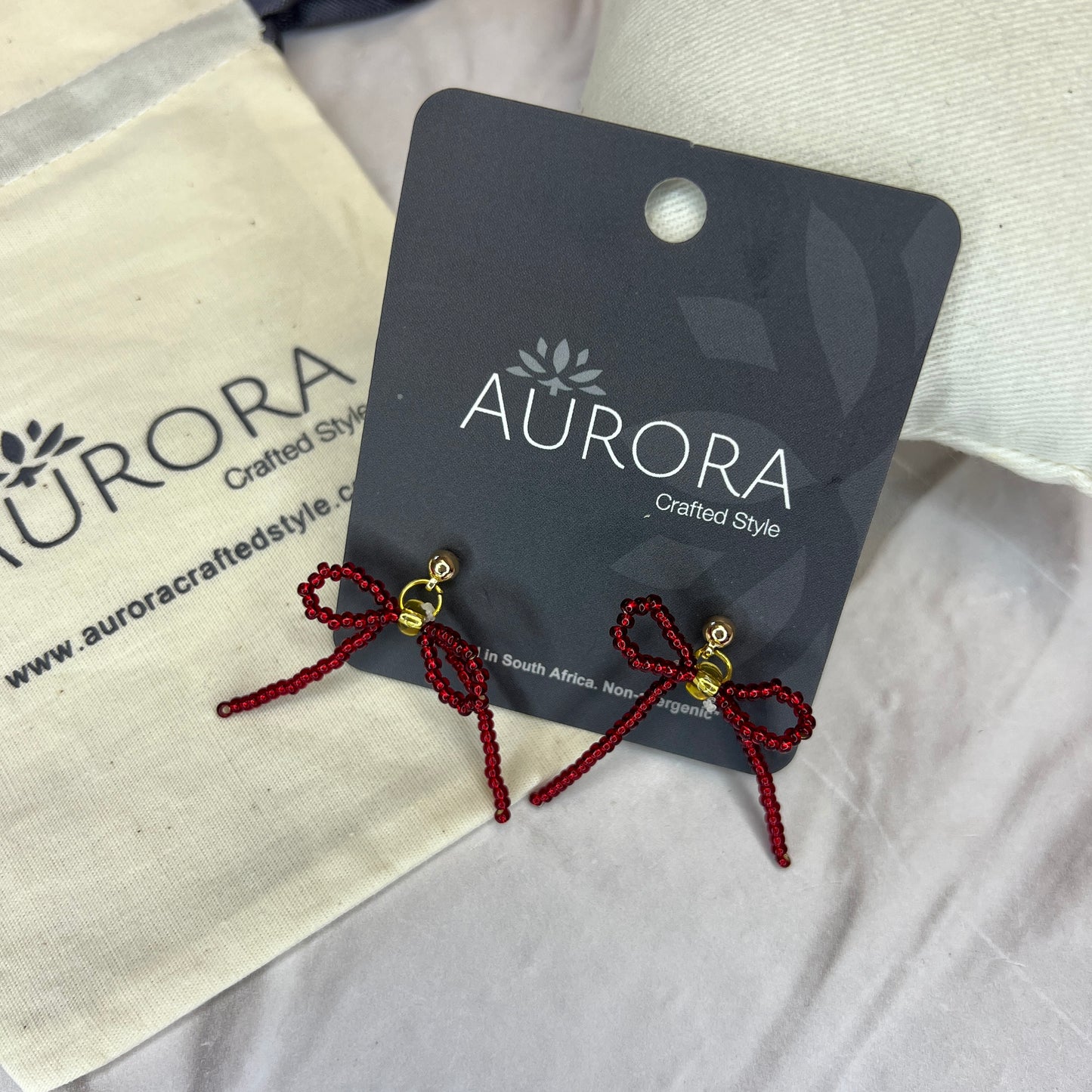 Aurora Crafted Style-The Mini Noya Bow in Bordeaux (Gold)-Earrings-Aurora Crafted Jewellery-