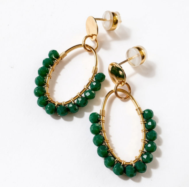 Aurora Crafted Style-Oval Drops in Emerald (Gold)-Earrings-Aurora Crafted Jewellery-