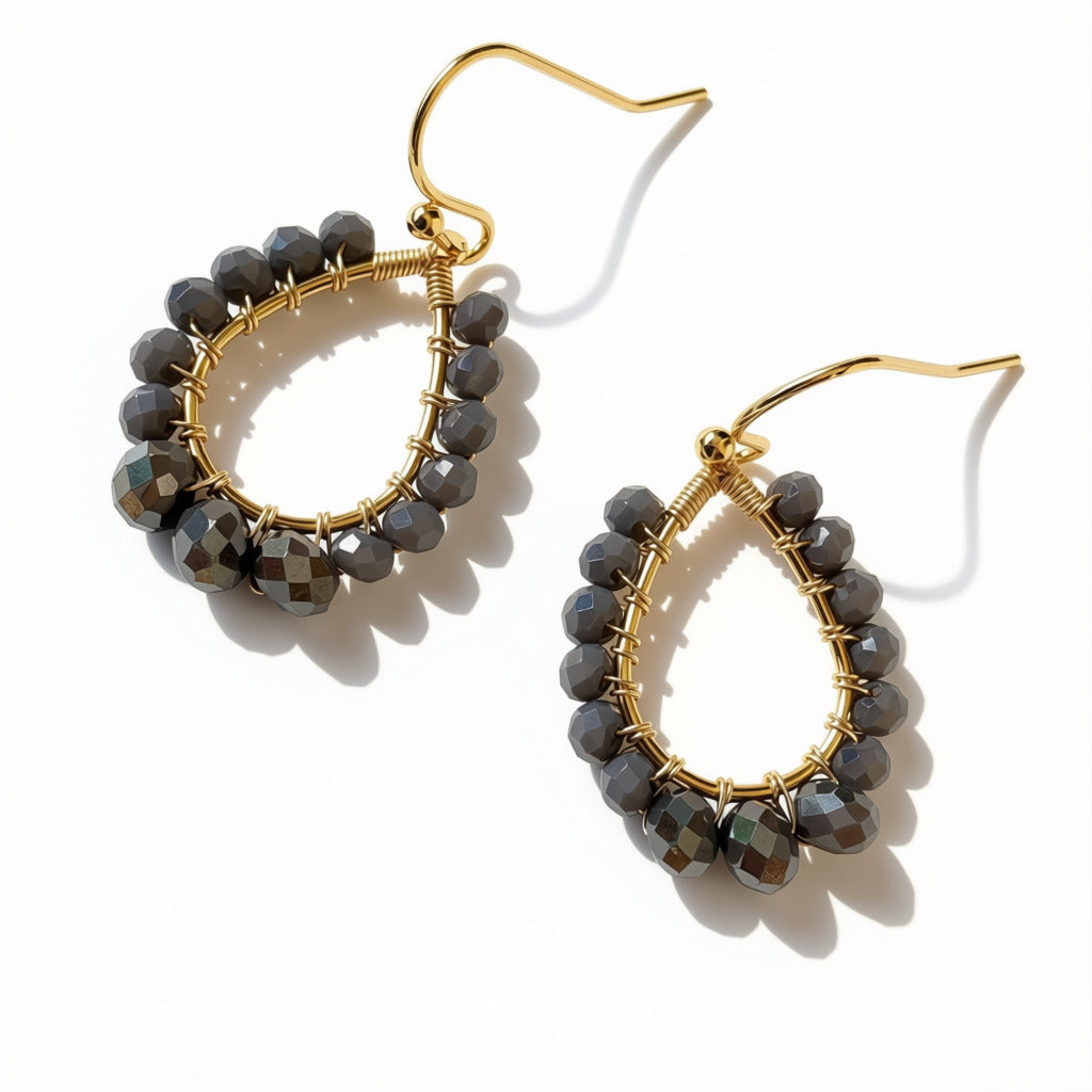 Aurora Crafted Style-Petite Teardrop in Goes with Everything Grey (Gold)-Earrings-Aurora Crafted Jewellery-