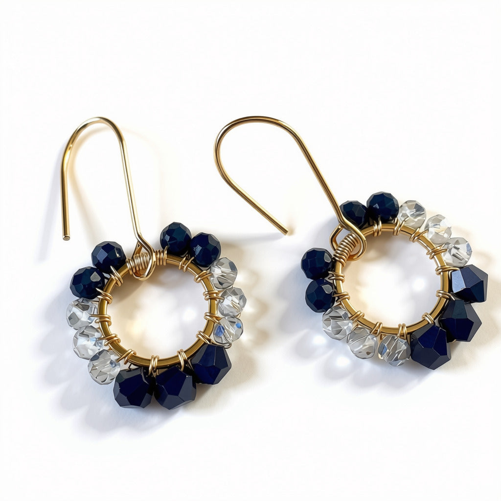 Aurora Crafted Style-Pretty Pop in Navy & Glass Slipper (Gold)-Earrings-Aurora Crafted Jewellery-