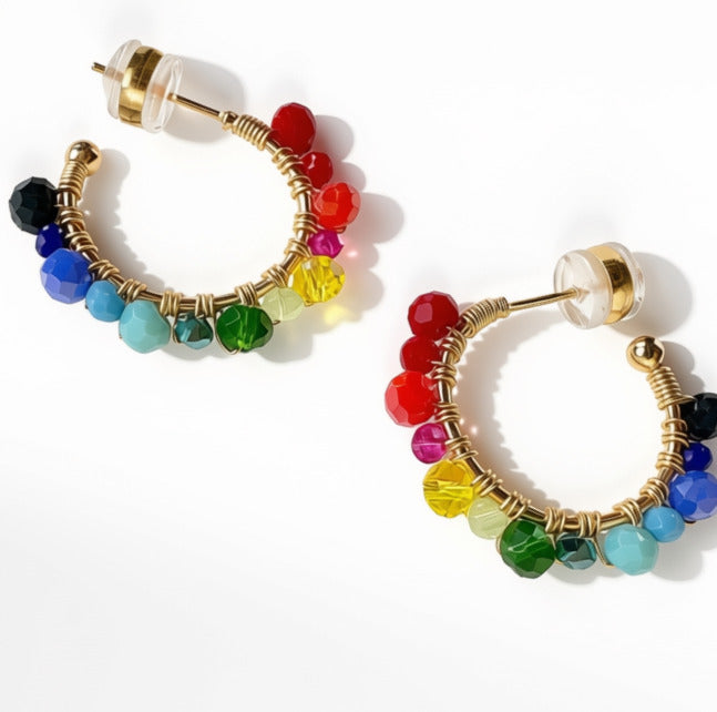 Aurora Crafted Style-Vibrant Rainbow Hoop (Gold)-Aurora Crafted Style-