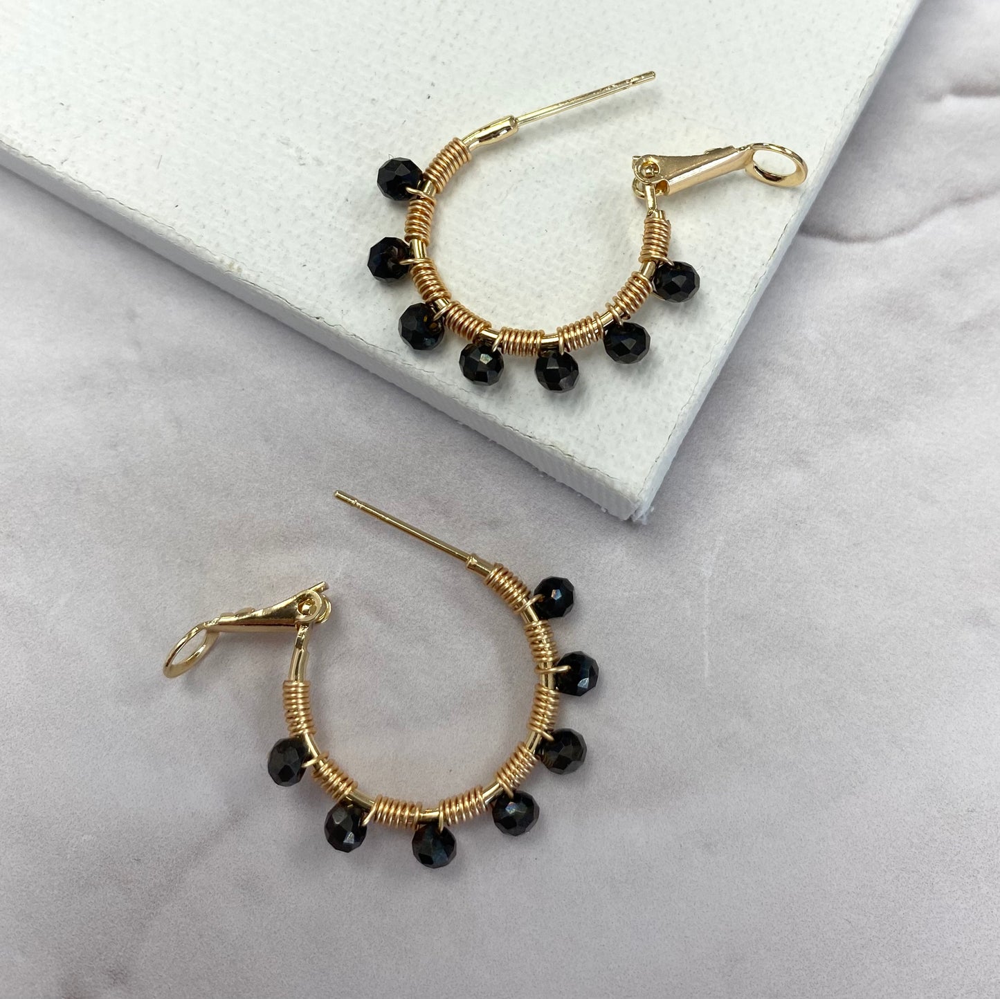 Aurora Crafted Style-Retro Hoop in Black (Gold)-Earrings-Aurora Crafted Jewellery-