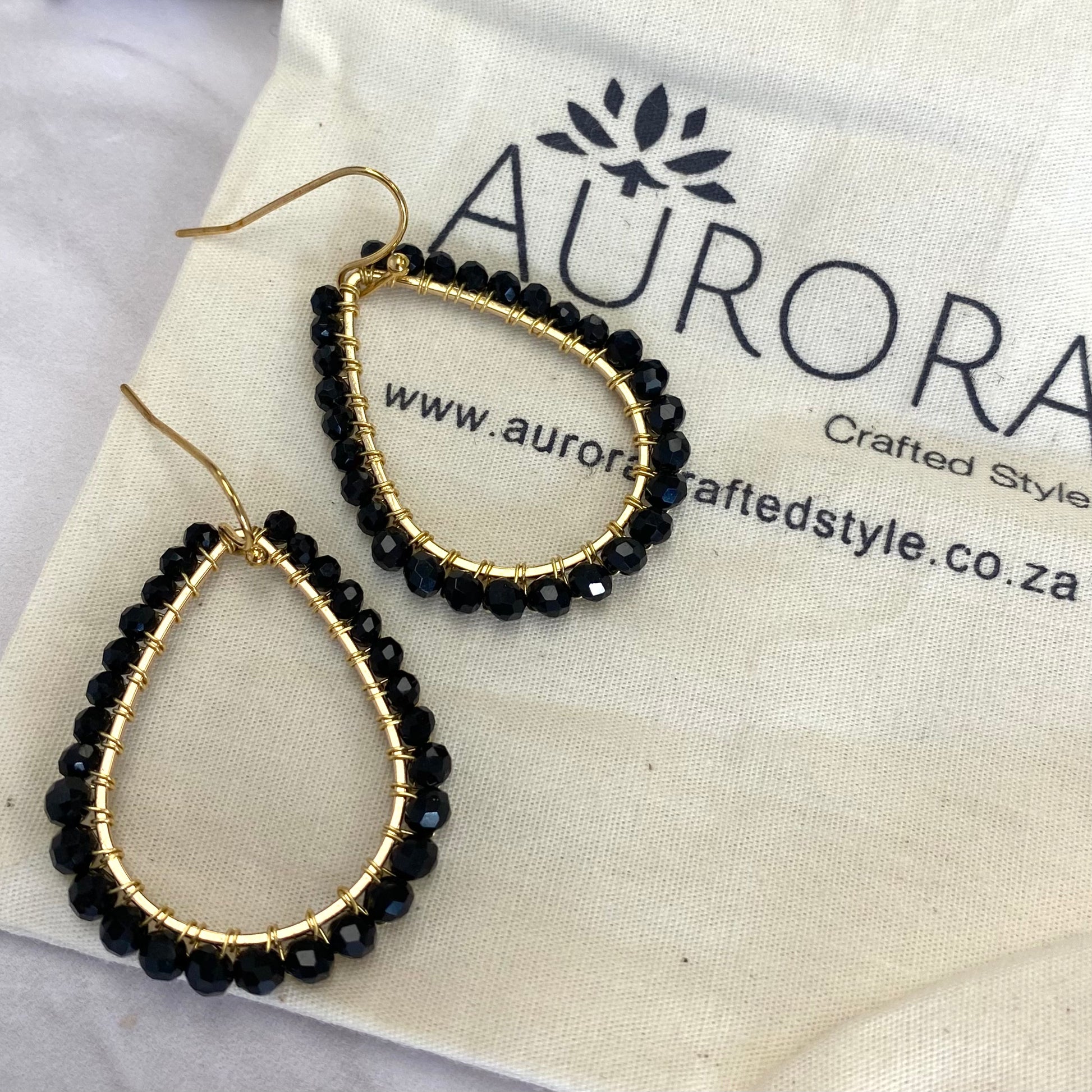 Aurora Crafted Style-Onyx Mini Teardrop (Gold)-Earrings-Aurora Crafted Jewellery-