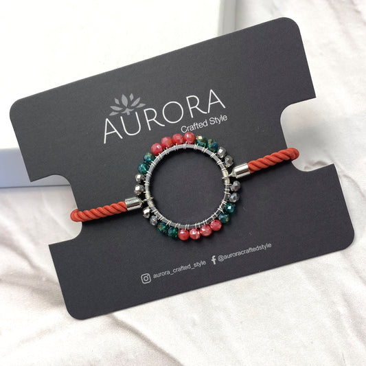 Aurora Crafted Style-Coral & Silver Aurora Wristlet-BRACELETS-Aurora Crafted Jewellery-